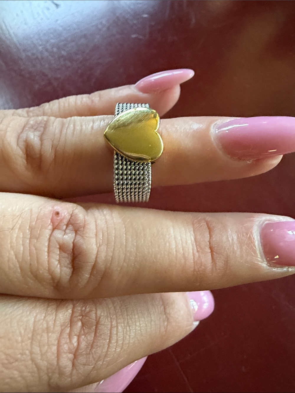 Tous Two-Tone Heart Mesh Ring in Gold and Silver